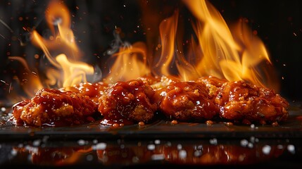 Spicy Glazed Chicken Wings on Fire