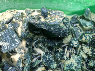 Close up of freshly mined Moldavite