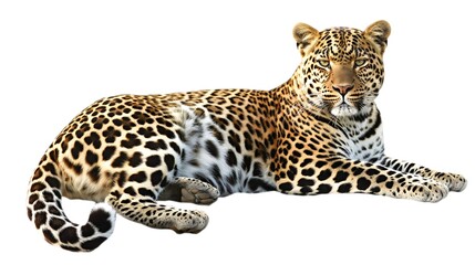 Obraz premium 1. Create a full-body illustration of a leopard, showcasing its powerful build and distinctive rosette patterns against a transparent background. Ensure the image is suitable for use on a white
