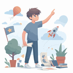 vector a little boy believes with his dreams 