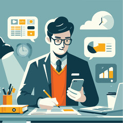 vector a teenager works seriously