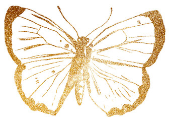 Gold butterfly png sticker, aesthetic illustration, transparent background