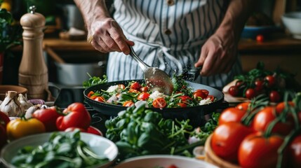 A professional chef showcasing their culinary expertise by preparing a delicious and visually appealing dish in a live cooking stream