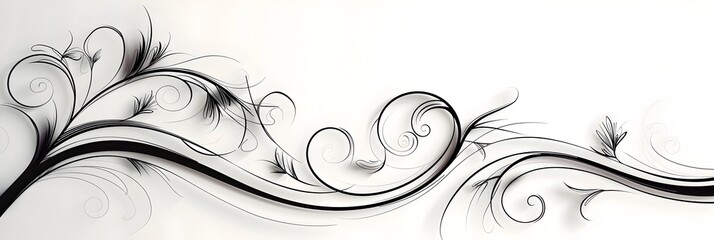 Minimalist Black and White Curly Scroll with Delicate Swirls