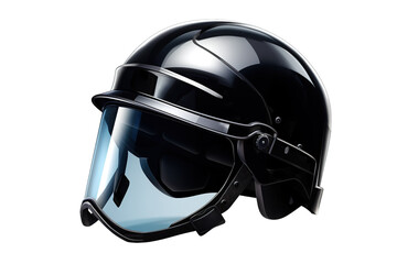 Fototapeta premium A Black Tactical Helmet With a Clear Visor, Ready for Duty on a Clear PNG or White Background.