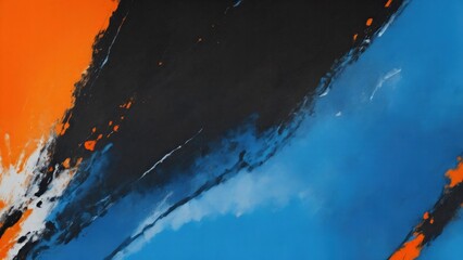 Abstract Orange texture with black and light blue brush painting