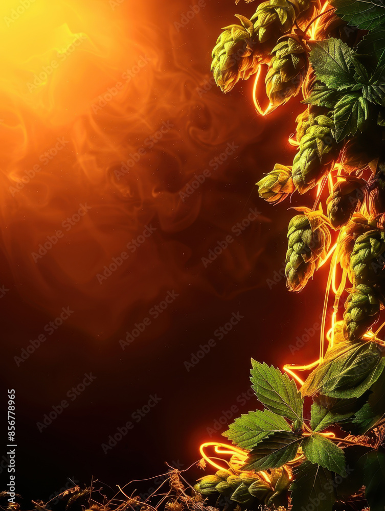 Sticker A modern, glowing representation of hops with neon light effects, blending the natural ingredients of brewing with vibrant and contemporary artistic design.