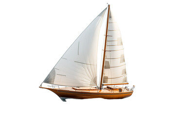 Fototapeta premium A Classic Sailboat Navigates a Calm Sea on a Sunny Day on a Clear PNG or White Background.