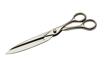 Obraz premium A Pair of Shiny Steel Scissors With Long Blades for Precise Cutting on a Clear PNG or White Background.