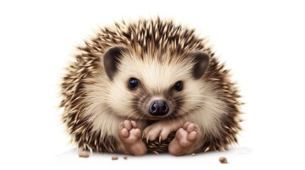 Fototapeta premium 3. Produce a detailed artwork of a hedgehog in a natural curled-up pose, capturing its defensive posture and adorable face. The illustration should feature a transparent background, making it