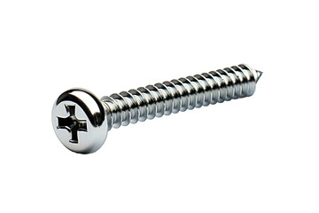 A Shiny Phillips Head Screw Glimmering Under Studio Lights on a Clear PNG or White Background.