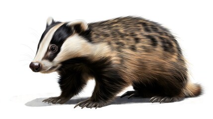 Obraz premium 2. Design an isolated image of a badger in its entirety, emphasizing its sturdy claws and compact body. Ensure the background is transparent for seamless integration into various visual projects on a