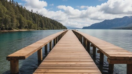 Fototapeta premium Wooden Path Stretching Along a Quiet Waterway