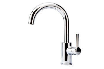 A Gleaming Chrome Kitchen Faucet Ready to Deliver a Refreshing Stream on a Clear PNG or White Background.