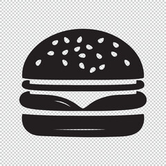 Simple burger logo or icon style for coloring books, black vector illustration on transparent background