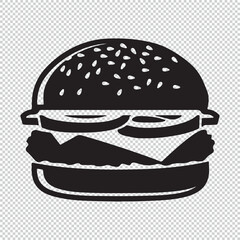 Simple burger logo or icon style for coloring books, black vector illustration on transparent background