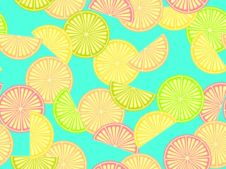Lemon slices seamless pattern. Sliced ​​lemon slices in a minimalist style in different colors, a refreshing pattern. Design for wallpapers, printing, posters and banners. Vector illustration