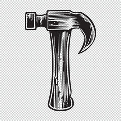 Simple hammer logo or icon style for coloring books, black vector illustration on transparent background