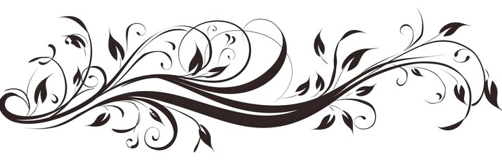 Decorative Curly Black Scroll with Swirls on White Background