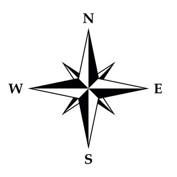 recommend clip art: Compass rose symbol, black and white vector illustration of four cardinal directions