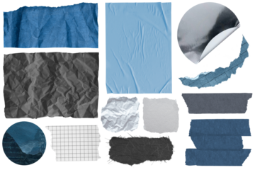 Blue torn papers png sticker, journal collage element set, transparent background