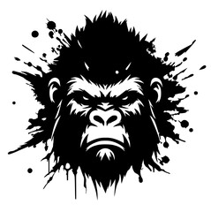 Abstract splash silhouette of angry gorilla face
