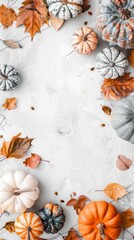 Obraz premium Colorful Pumpkins and Leaves Framing White Background Frame