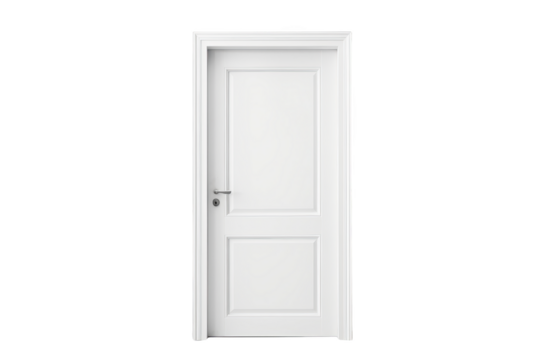 Minimalistic white door against a black background. Perfect for interior design concepts, home renovation projects, or architectural presentations.