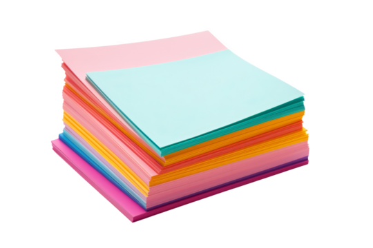 Stack of multicolored sticky notes isolated on white background, perfect for office, school, or personal organization and reminders.