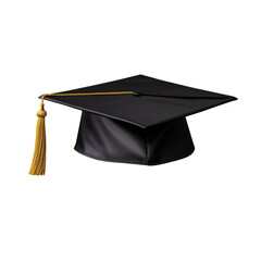 A black graduation cap with a yellow tassel symbolizes academic achievement and commencement ceremony celebration.