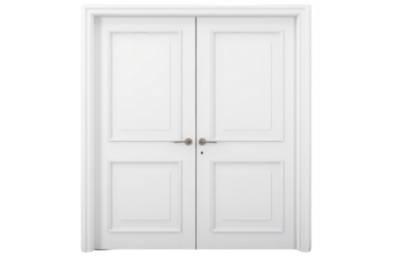 A clean, white double door with classic panel design and modern handles, perfect for any interior space and contemporary home design.
