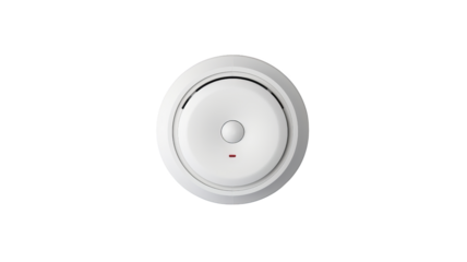 A modern circular smoke detector with a white finish and red indicator light, essential for fire safety in homes and buildings.