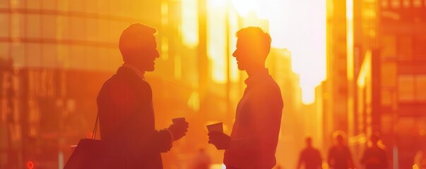 Open-air business networking, exchanging business cards, city skyline background, vibrant sunlight, sketch style, detailed shading