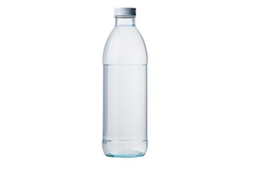 Clear plastic bottle half-filled with water, isolated on a white background. Perfect for hydration, fitness, and health concepts.