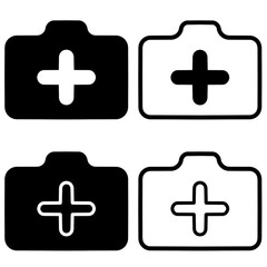 Add photo icon, flat, camera icon with plus, user interface icon, add picture button. Neomorphism. Vector EPS10