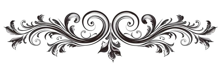 Elegant Horizontal Scroll with Decorative Curled Ends and Swirls in Black Art
