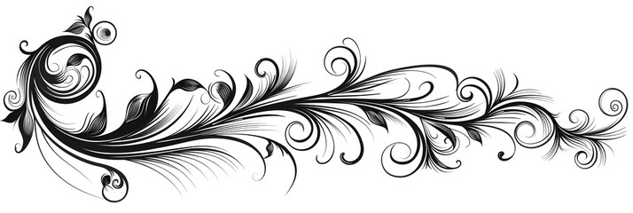 Fototapeta premium Elegant Black Horizontal Scroll with Decorative Curled Ends and Swirls