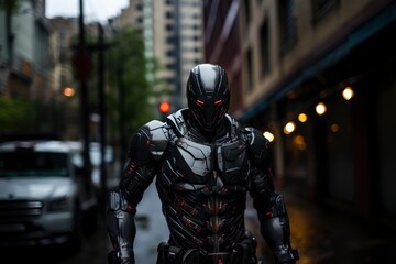 futuristic police robot guarding the streets. generative ai