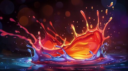 Digital art of an abstract water splash in vibrant colors against a dark background