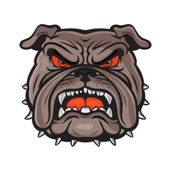 Angry Bulldog Face Vector Illustration with fierce red eyes and spiked collar
