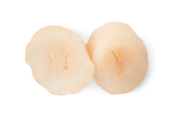 Fresh raw scallops isolated on white, top view