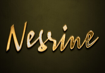 Old gold text effect of Arabic name Nesrine with 3D glossy style Mockup.