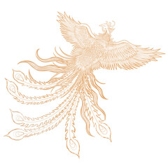 Gold phoenix bird png sticker, Chinese mythical creature illustration, transparent background