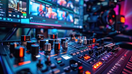 Close up view of a computer screen displaying the user interface of a livestreaming software showcasing a range of tools buttons sliders