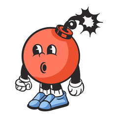 Bomb character png, retro illustration, transparent background