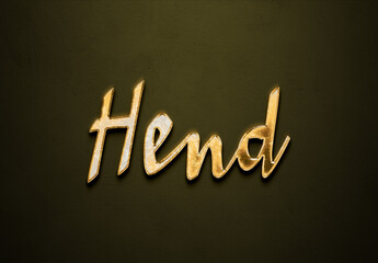 Old gold text effect of Arabic name Hend with 3D glossy style Mockup.