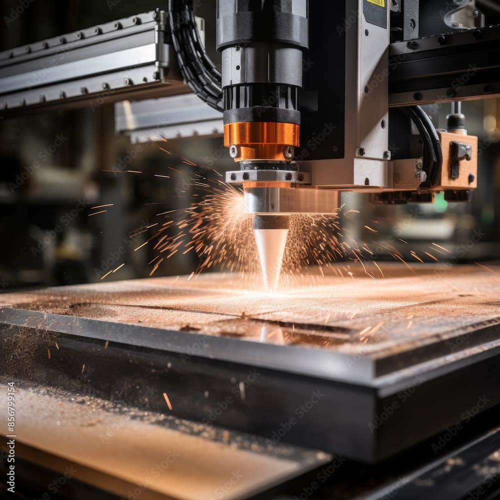 Poster cnc machine showcasing strength and versatility by crafting intricate object from composite material