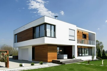 Modern Suburban House with Clear Sky