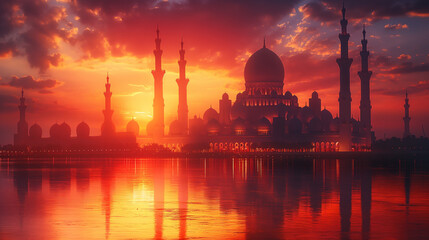 Naklejka premium blue mosque at sunset