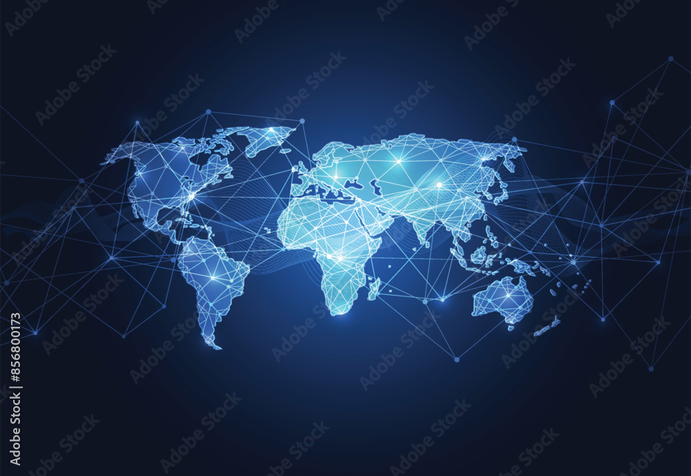 Poster global network connection. world map point and line composition concept of global business. vector i